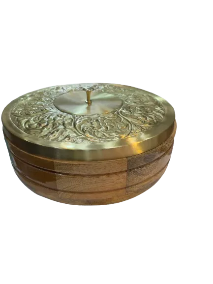 Mango wood casserole, Roti Box with Brass lid