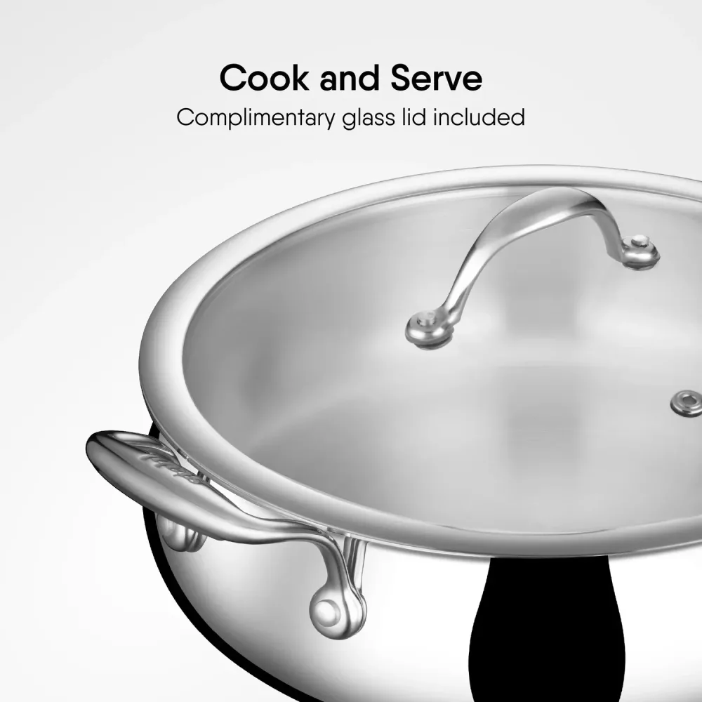 Stahl Artisan Biryani Handi Stainless Steel with Glass and Steel Lid