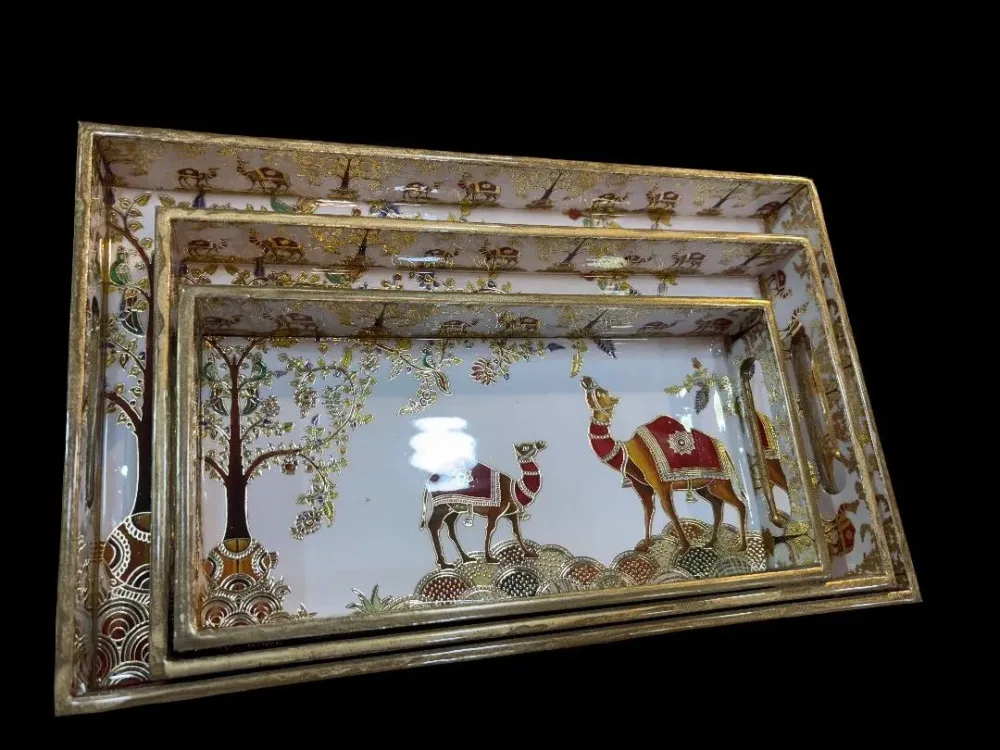 3 Pieces Wooden Tray set code 2