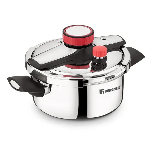 Bergner Capri Tri-Ply Pressure Cooker with Low and High Pressure Settings, Safety Lock