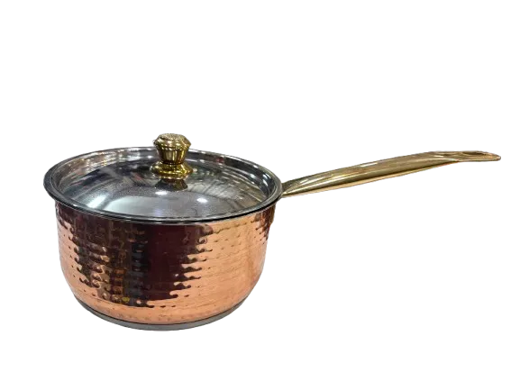 Coconut Serene Copper Coated Saucepan, Hammered Look