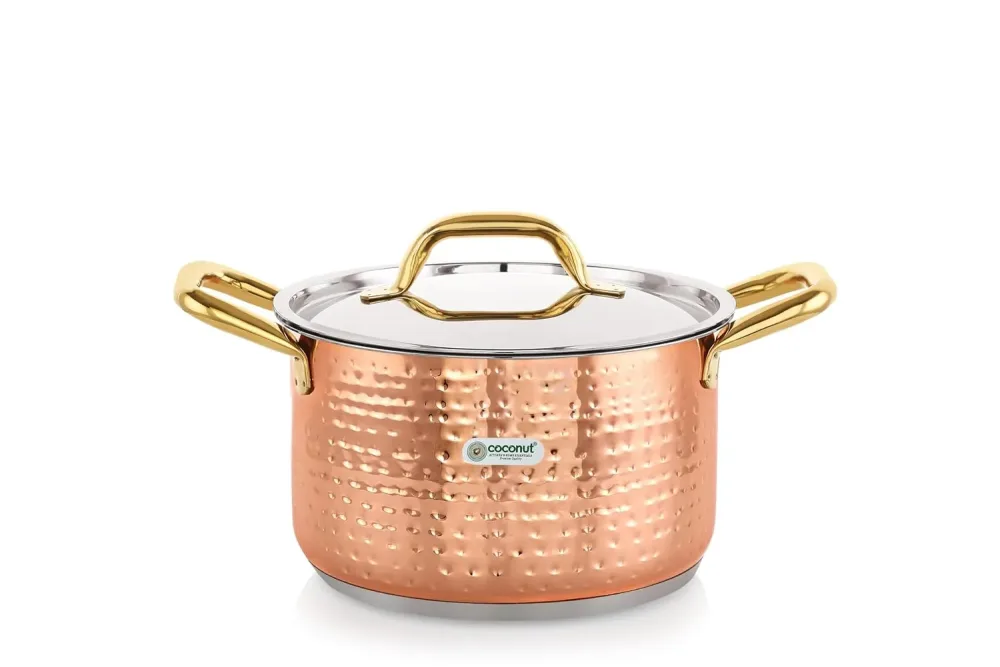 Coconut Serene Stainless Steel Copper Polish Hammered Design Capsulated Stockpot for Cook n Serve