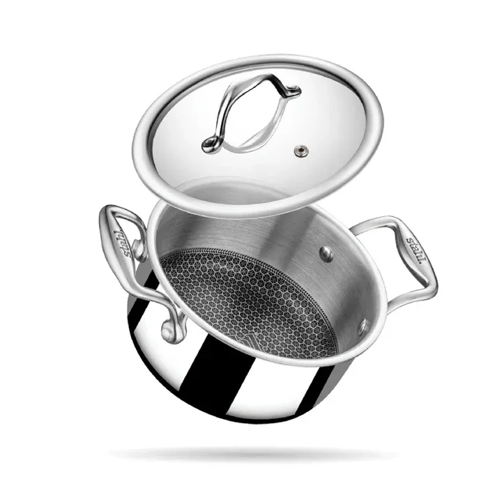 STAHL ARTISAN HYBRID TRIPLY STAINLESS STEEL CASSEROLE - HEXARIDGE COATING, STICK-RESISTANT