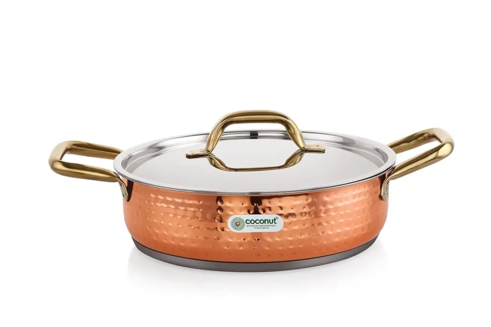 Coconut Serene Stainless Steel Hammered Design Capsulated Skillet for Cook n Serve