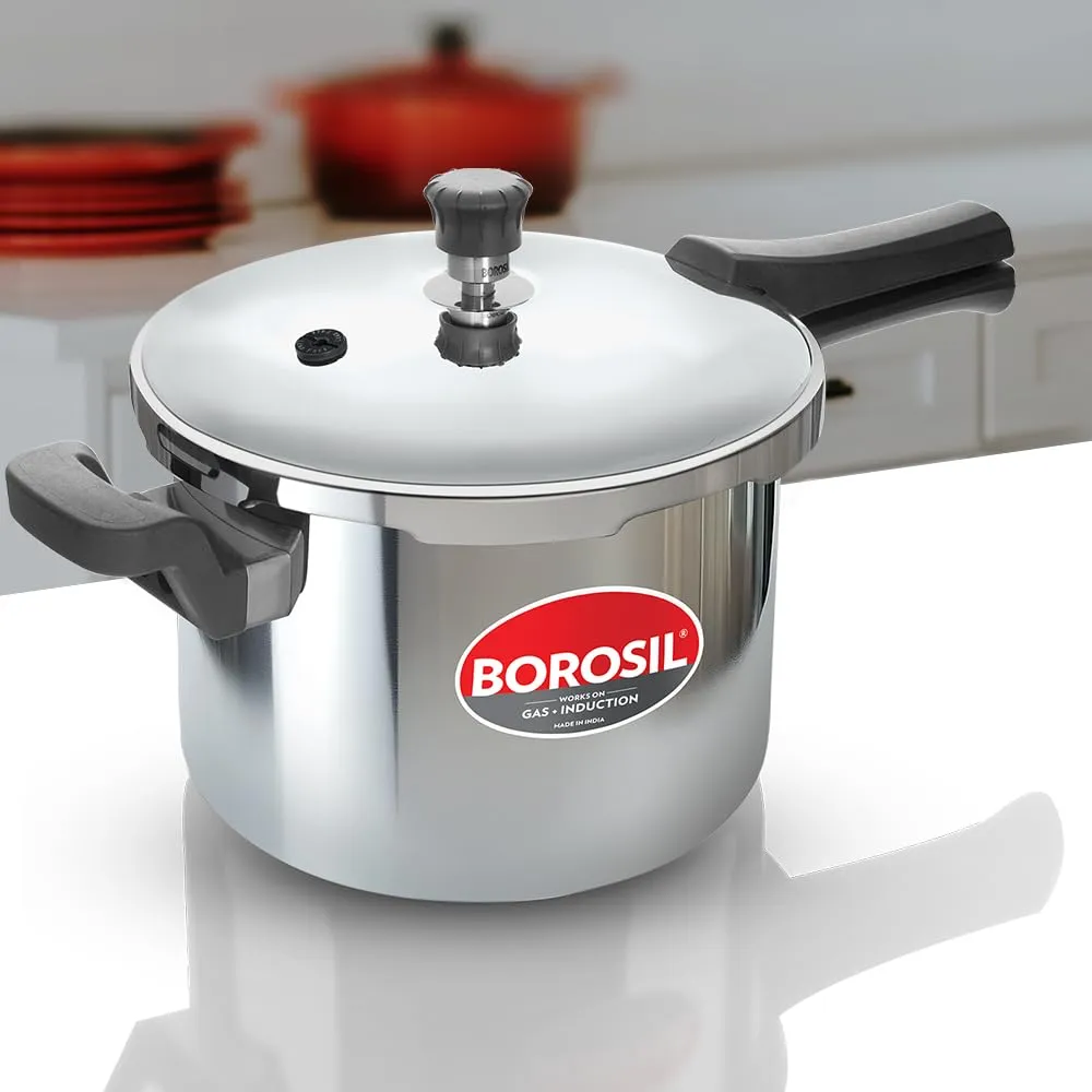 Borosil Triply Outerlid Presto Cooker | SS304 Food Grade Stainless Steel Pressure Cooker | Gas Stove & Induction Compatible | Dishwasher Safe | 5 Years Warranty