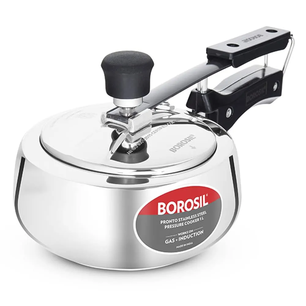 Borosil Pronto Inner Lid Stainless Steel Pressure Cooker | 6.8 mm Thick Base, Even Heat Distribution | Gas & Induction Campatible | 5 Years Warranty