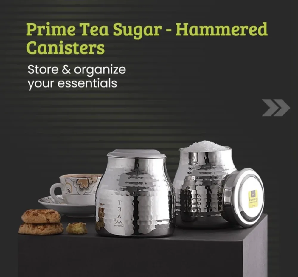 Prime tea sugar hammered cannisters