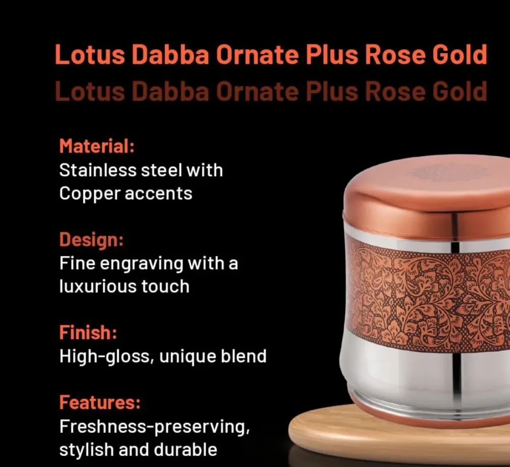 Ornate Plus Dabba Rose Gold | Stainless Steel Storage Box
