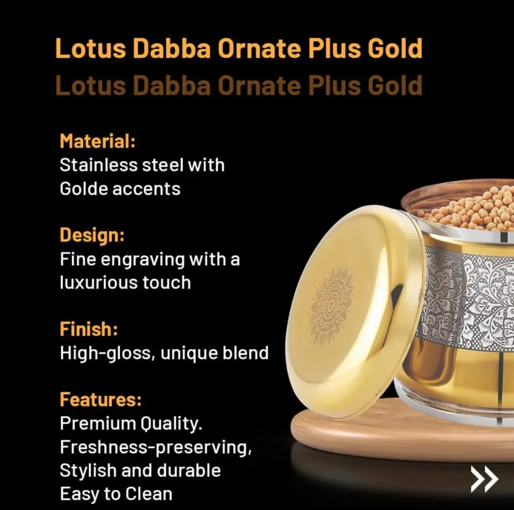 Ornate Plus Gold Dabba | Stainless Steel Storage box