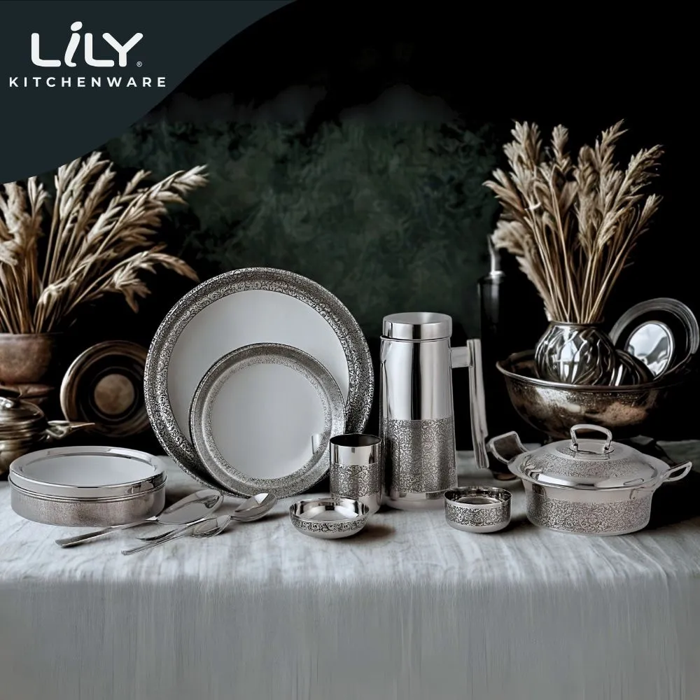 Lily Signature Stainless Steel Engraved Dinner Set 63 pieces