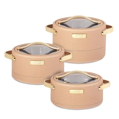 Jaypee LUXURA KLASS set of 3 Stainless Steel Casseroles with Glass lid, Brown