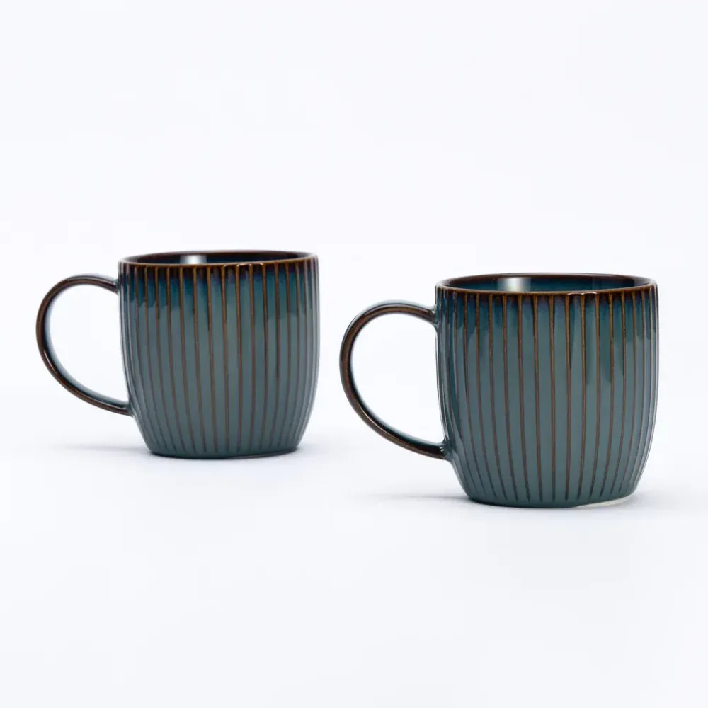 Rena Porcelain Teal Coffee Mug - Set of 2