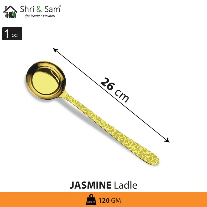 Shri and Sam Golden Cutlery with floral work | Jasmine | Ladle Medium