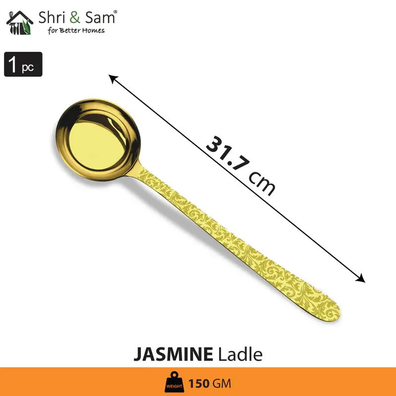 Shri and Sam Golden Cutlery with floral work | Jasmine | Ladle Large
