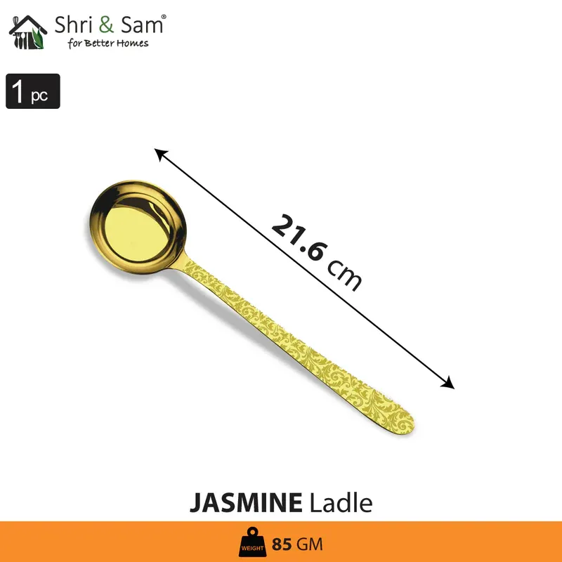 Shri and Sam Golden Cutlery with floral work | Jasmine | Ladle Small