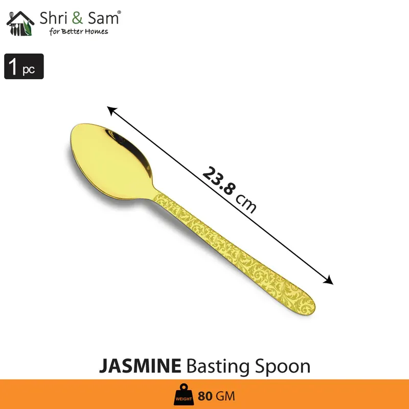 Shri and Sam Golden Cutlery with floral work | Jasmine | Basting Spoon Small