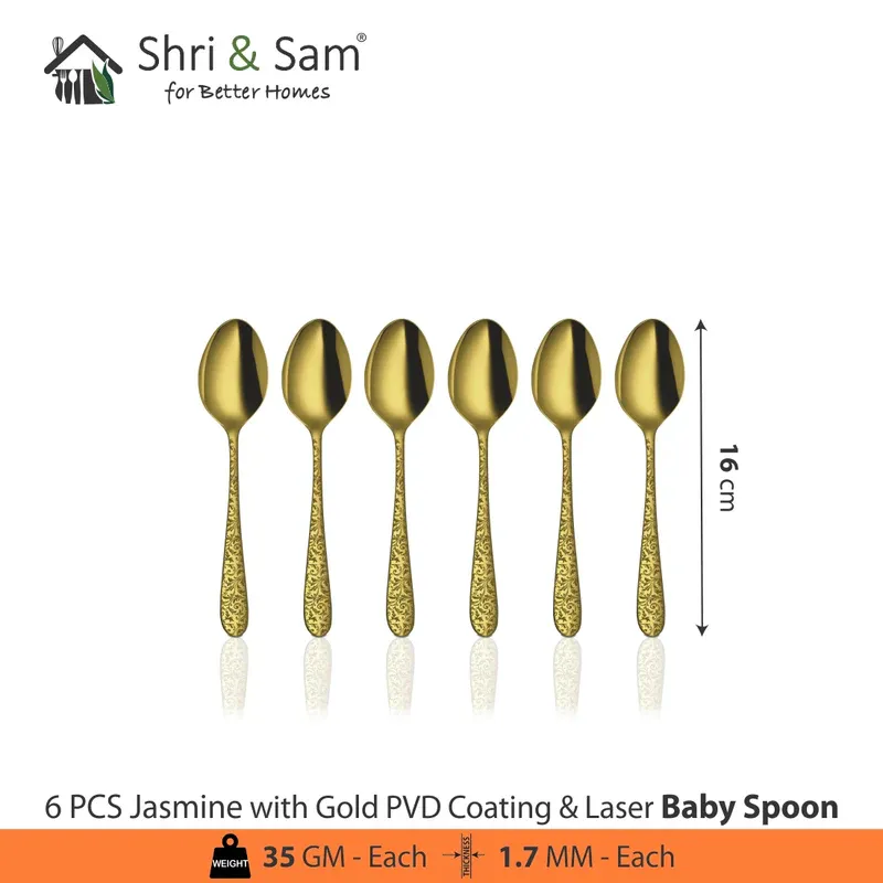 Shri and Sam Golden Cutlery with floral work | Jasmine | Baby Spoon