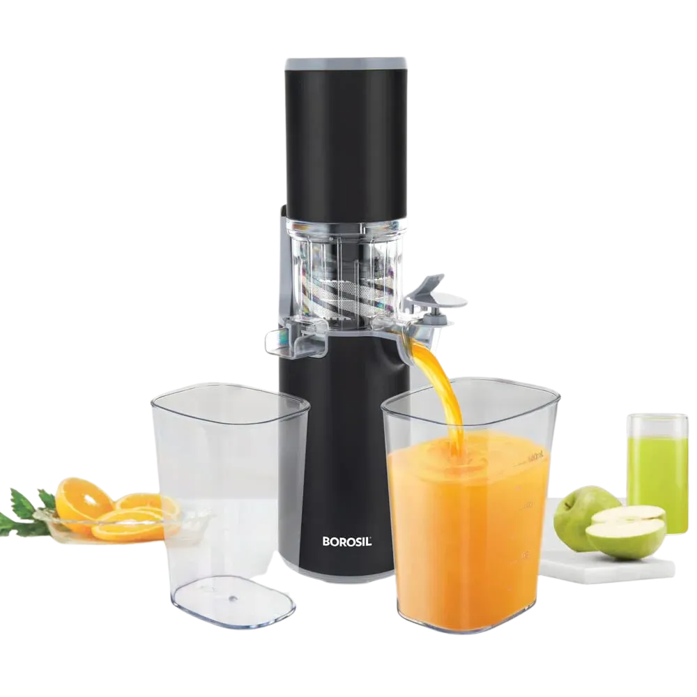 Borosil Easy Juice Cold Press Slow Juicer, Portable Slow Juicer, Compact Design, Less Oxidation, For Fresh Fruits &amp; Vegetables, 130 W