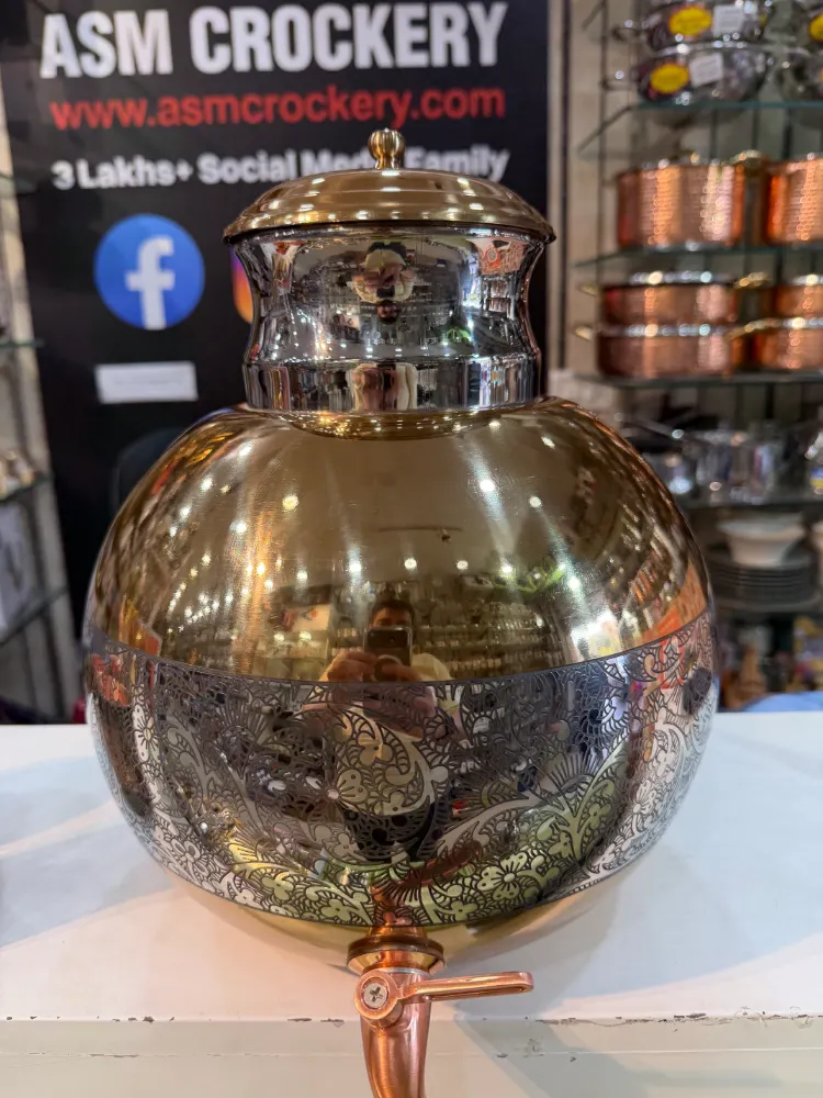 Mirror Steel Matki,  golden with engraving water camper 