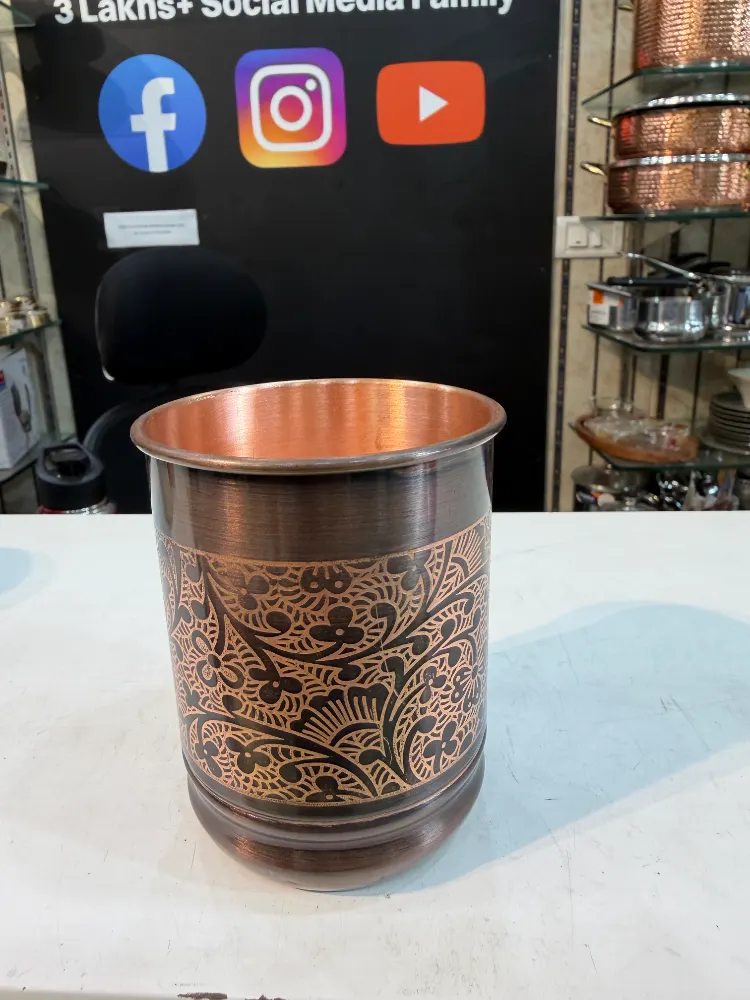 Copper glass set of 6 with etching work 