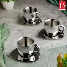 FNS Stainless Steel Cup Saucer- Set of 4, Double Walled
