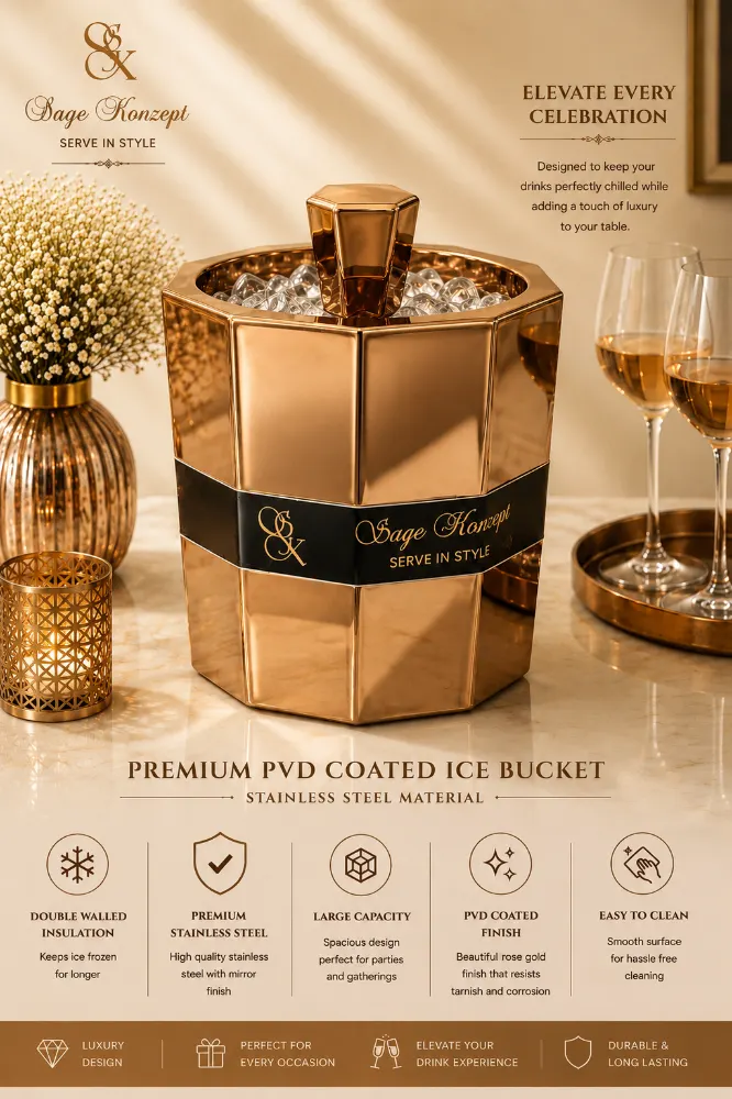 Premium PVD Coated Ice Bucket, Stainless Steel material