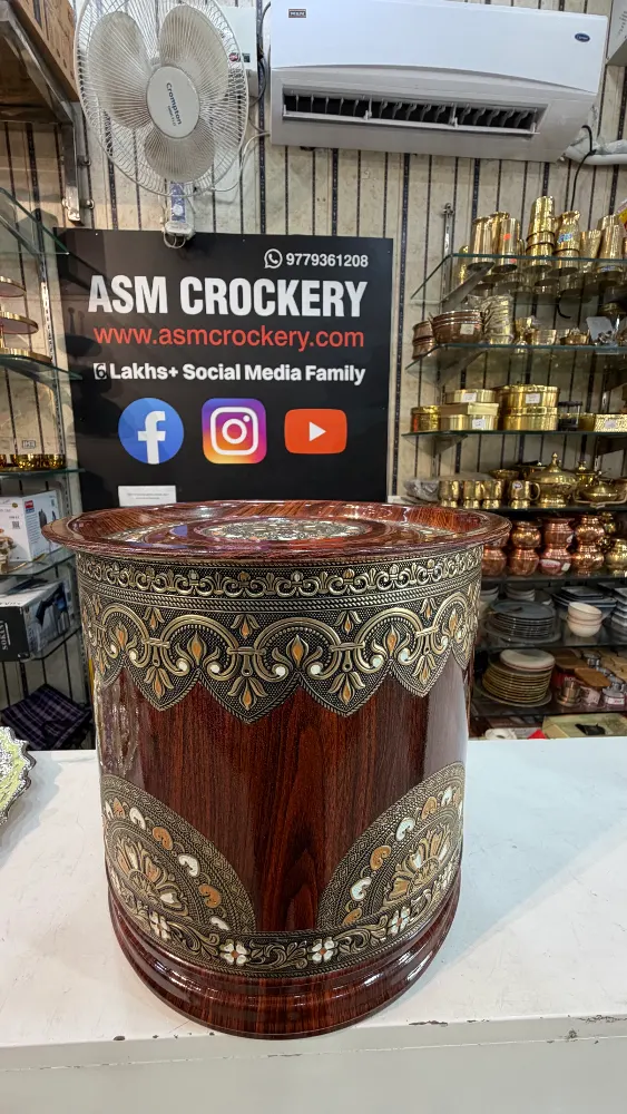 Antique Steel Pawali, Atta Drum with wooden finish 