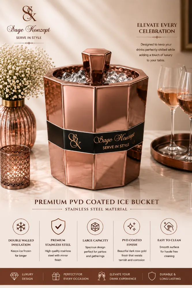 Premium PVD Coated Ice Bucket, Stainless Steel 