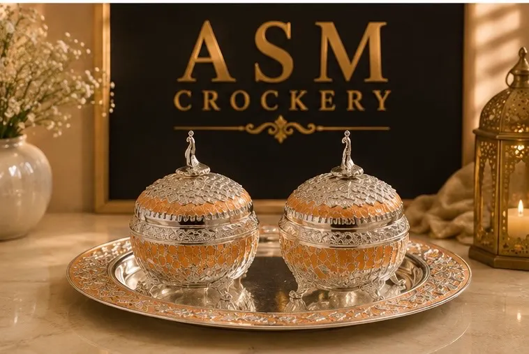 German Silver Dry fruit Candy with 2 jar with tray saffron