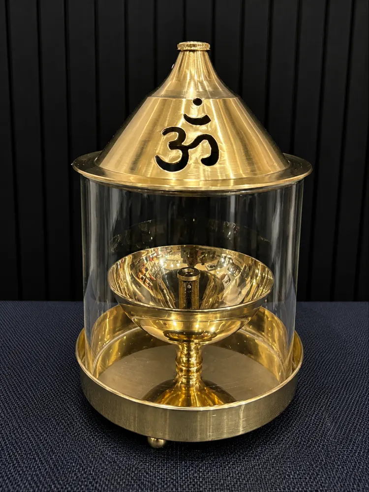 Akhand Diya Om Medium Golden