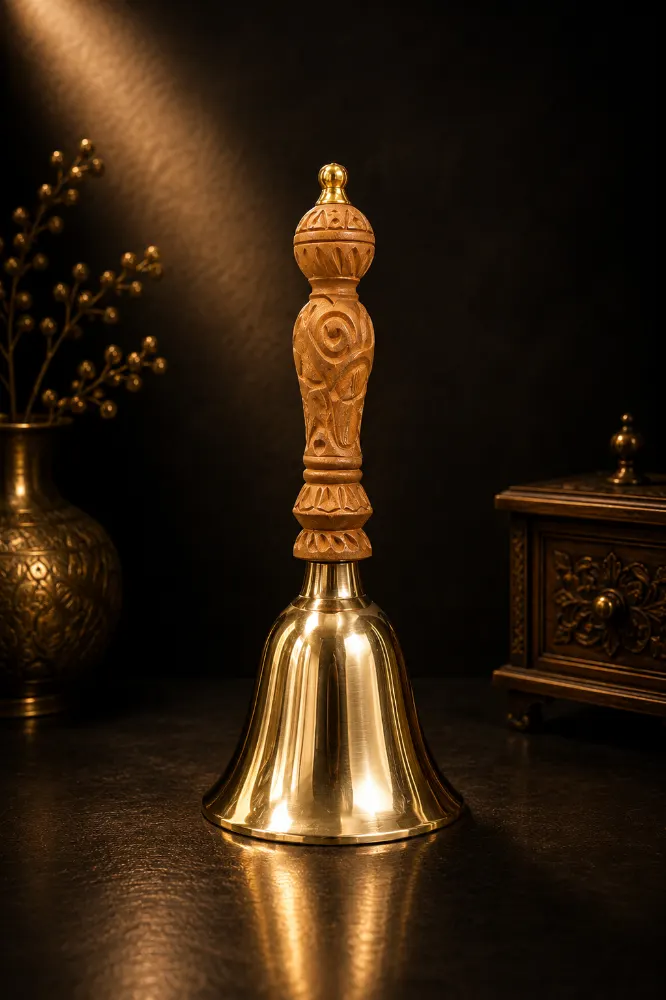 Bronze, Kansa Ghanti with Wooden Handle