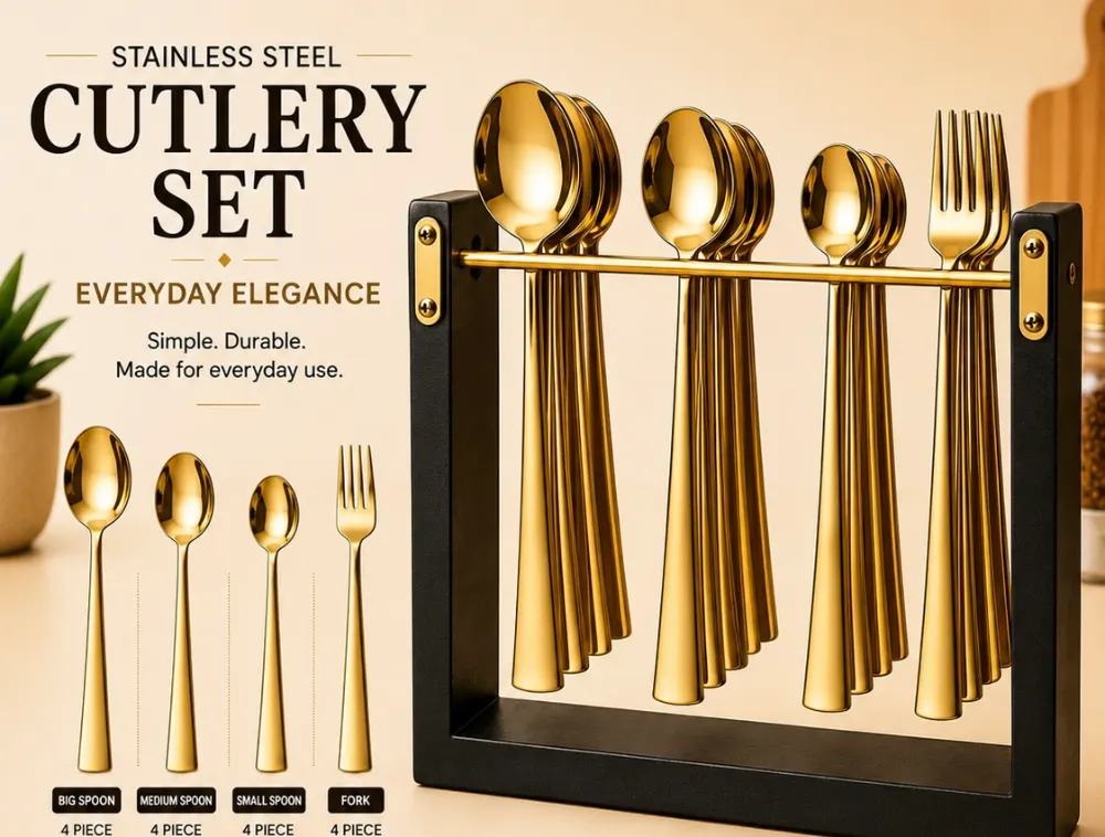 Wooden Stainless Steel Golden Cutlery set