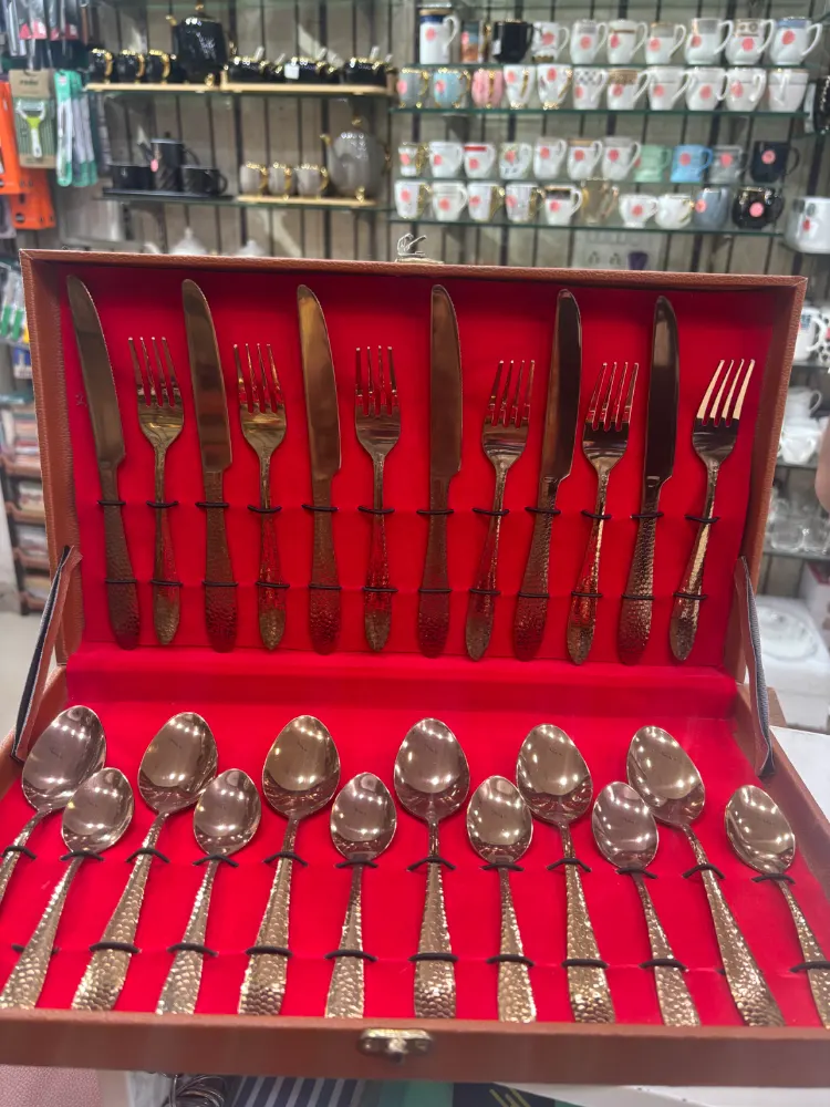 Stainless Steel Rose Gold Hammered Cutlery set in Box 24 Pieces Set