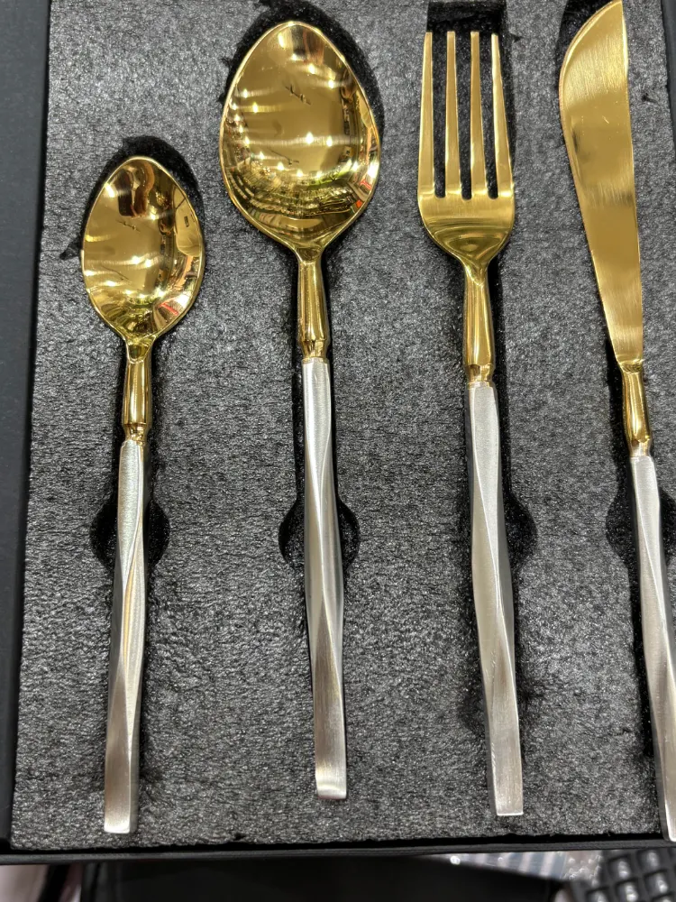 Stainless Steel Cutlery set with golden and silver in Box 24 Pieces Set 