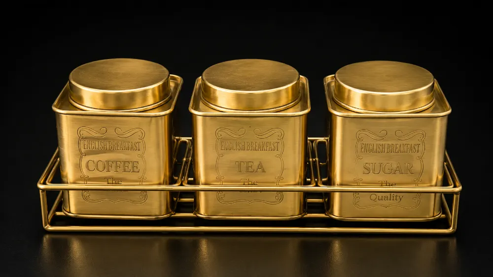 Brass containers set of 3 Tea Coffee Sugar