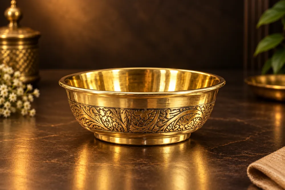 Brass halwa Katori with Engraving Design- Set of 6, Upper diameter 10 cm 
