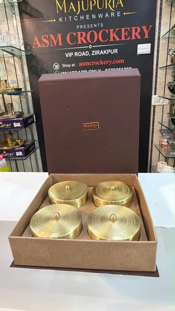 Majupuria Brass Box/ Dabba engraved set of 4 with Box