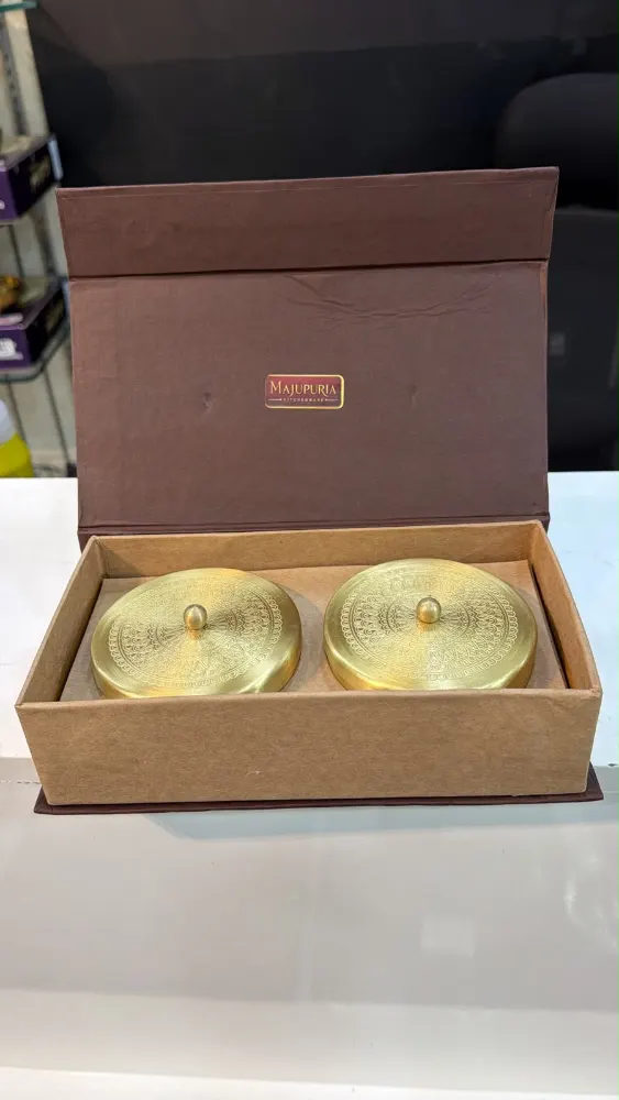 Majupuria Brass Box/ Dabba engraved set of 2 with Box