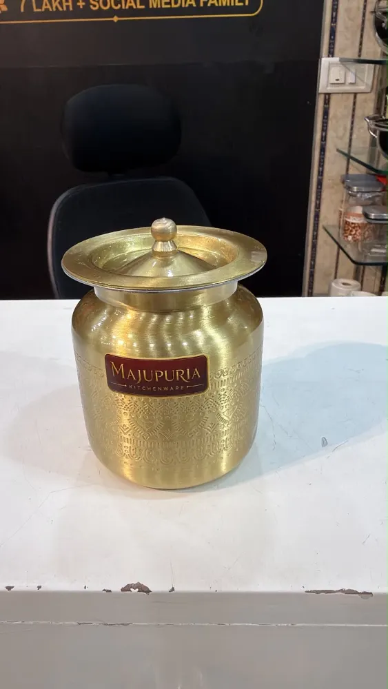 Majupuria Brass Ghee Pot with Kalai and Spoon