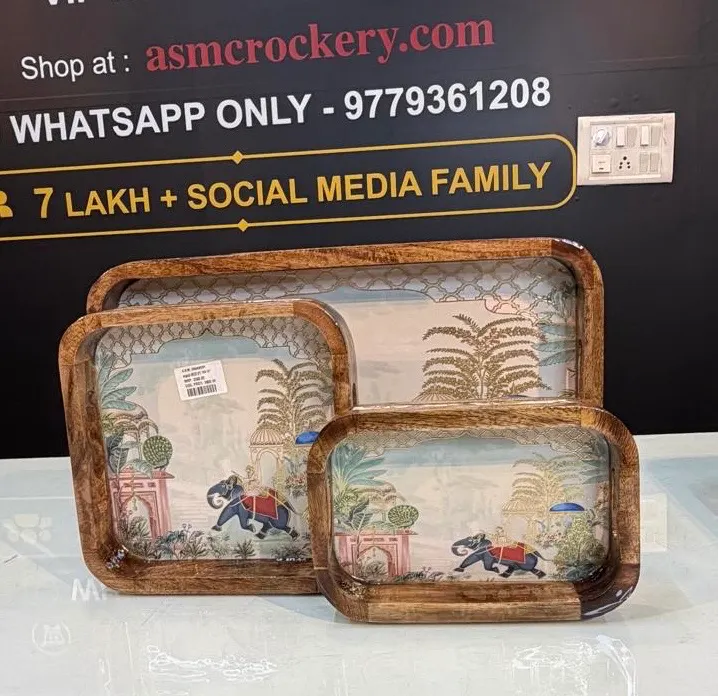 Wooden Tray set of 3 Elephant