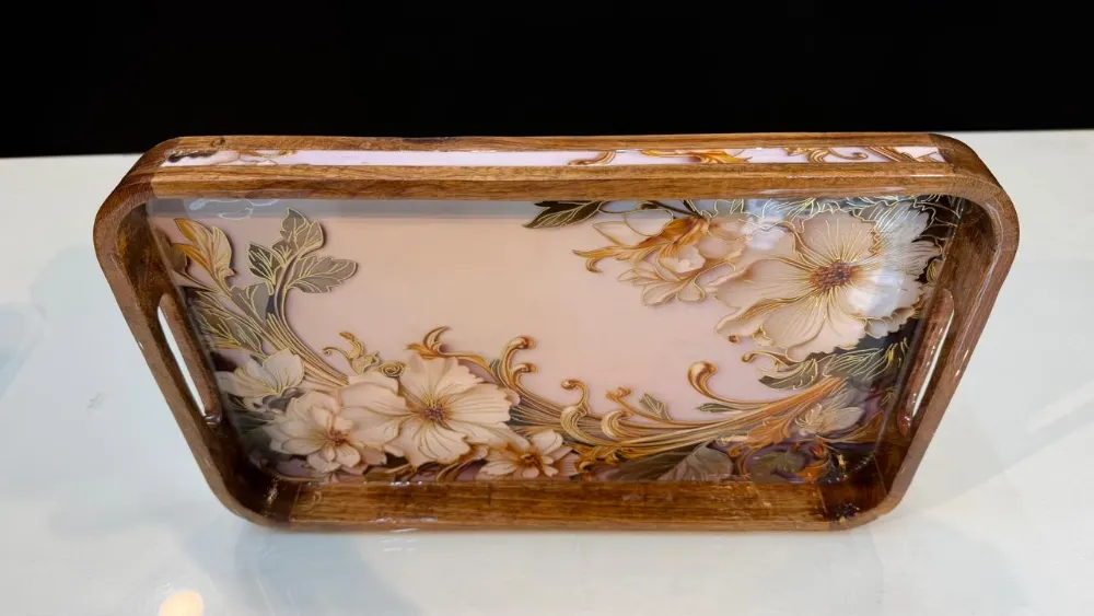 Wooden Tray set of 2 Flowers