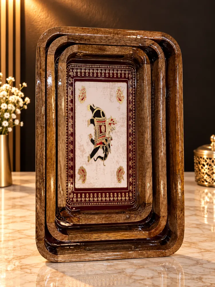 Wooden Tray set of 3 Royal Elephant