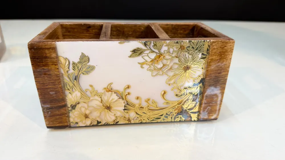 Wooden Cutlery Holder Flower  Design 