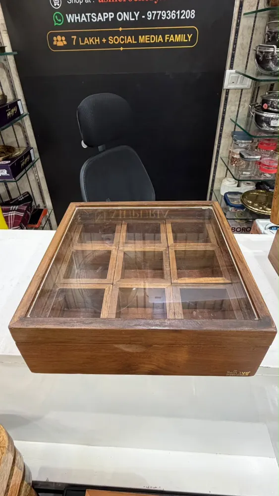 Wooden Masala box with 9 containers 