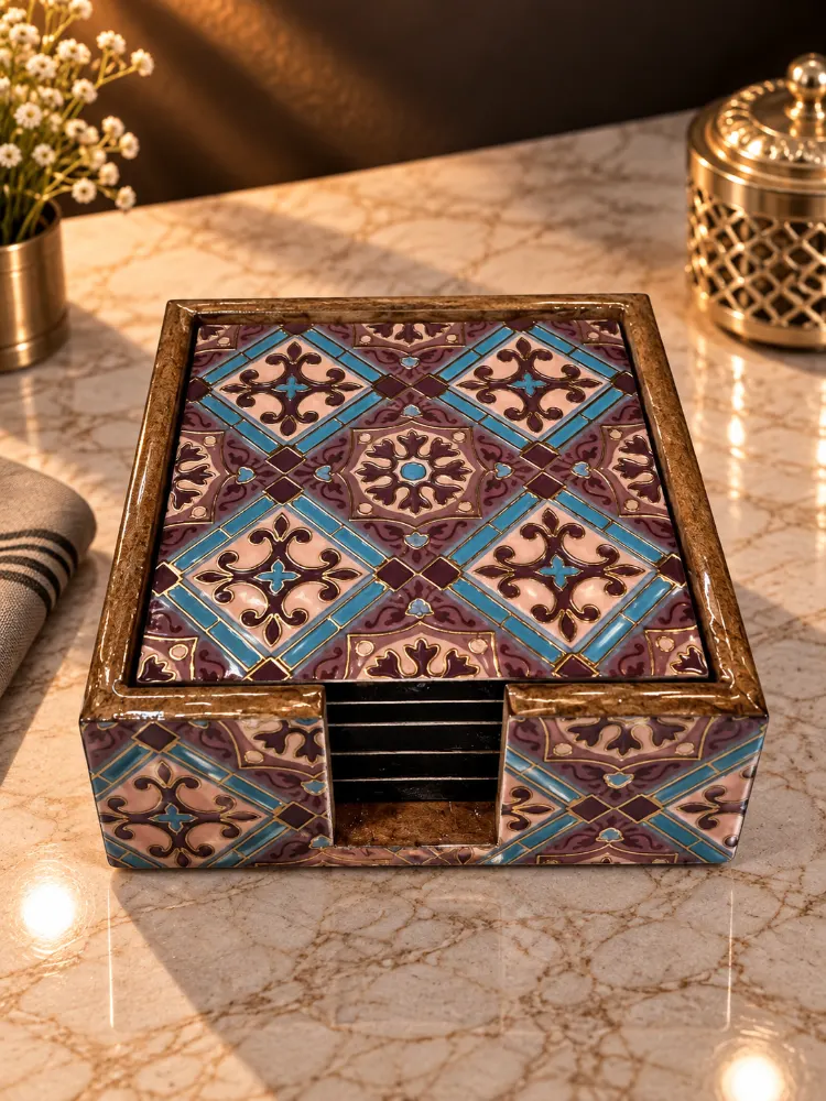 Wooden Coasters Purple Geometric