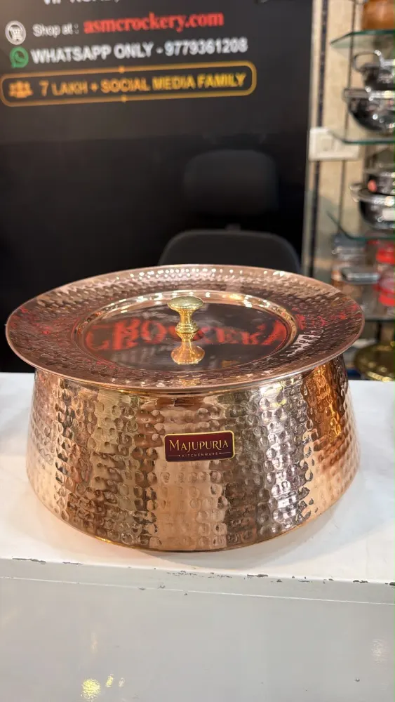 Majupuria Brass Biryani Handi with Tin kalai and Brass Lid 