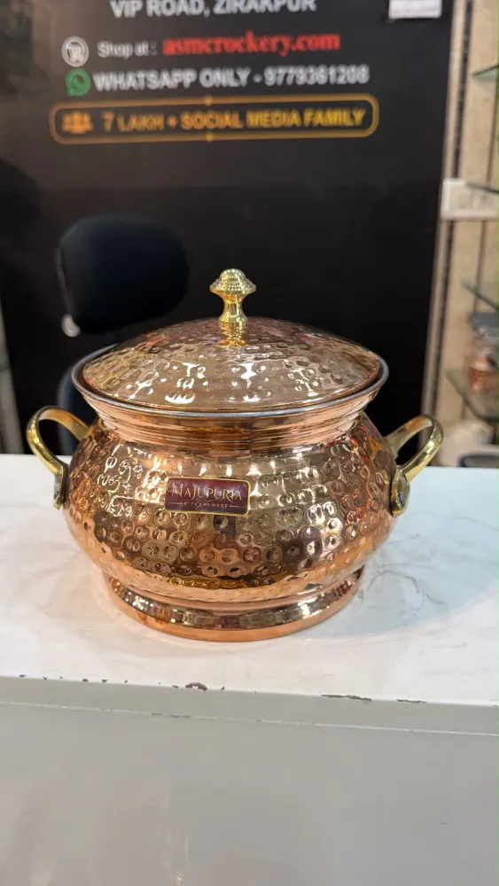 Majupuria Copper Serving Handi with Tin kalai and Copper Lid 