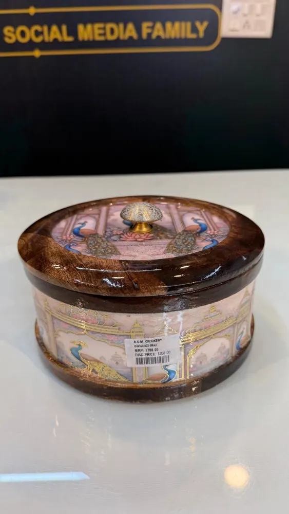 Wooden Chapati box / casserole Multiple Peacocks Design