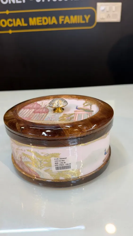 Wooden Chapati box / casserole Pink Peacock Design 